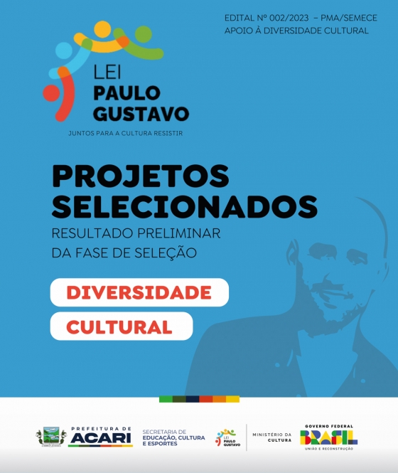 LEI PAULO GUSTAVO: RESULTADO PRELIMINAR DA FASE DE SELEÇÃO DOS PROJETOS DE DIVERSIDADE CULTURAL